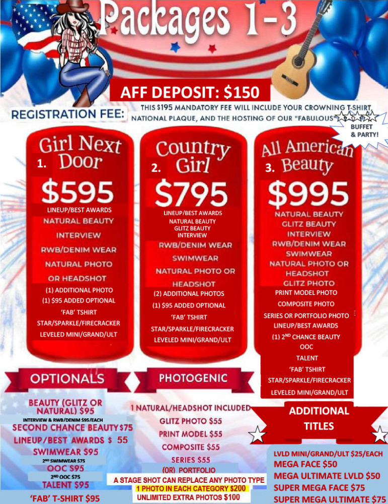 'America's Fabulous Faces' (AFF) 2025, June 27-29, Lexington, KY Basic Entry Fee (experienced contestants)