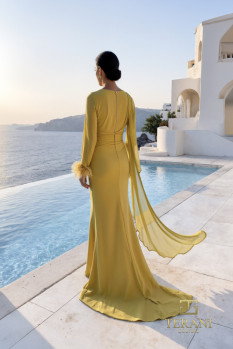 Asymmetric Chiffon Sheath Gown with Train and Long Sleeves - 261M6403