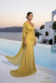 Asymmetric Chiffon Sheath Gown with Train and Long Sleeves - 261M6403
