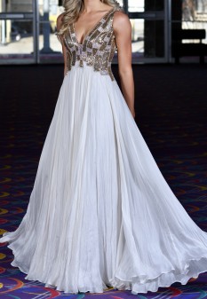 White Custom Couture Evening Gown by Sherri Hill