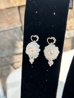 Pink Princess Bezeled Glass Pearl Earrings