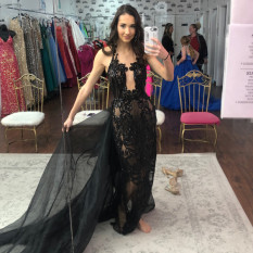  Custom Couture Black Lace Miss OK Dress with over skirt