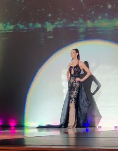 Custom Couture Black Lace Miss OK Dress with over skirt