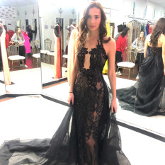 Custom Couture Black Lace Miss OK Dress with over skirt