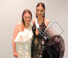 Custom Couture Black Lace Miss OK Dress with over skirt