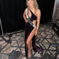  Purple Velvet Cutout High Slit Evening Gown