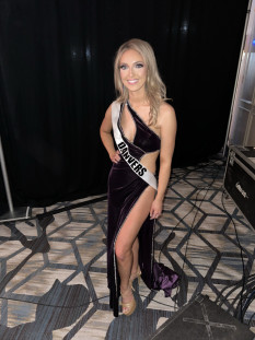 Purple Velvet Cutout High Slit Evening Gown