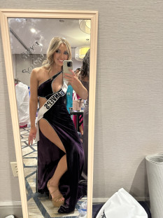 Purple Velvet Cutout High Slit Evening Gown