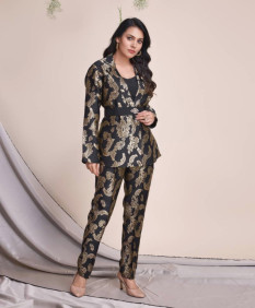 Suit women Black Jacquard Ethnic Motif Brocade Woven design festive and party co ord