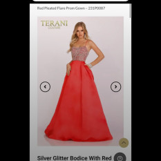 Terrani Couture Red Pleated flare Ball Gown