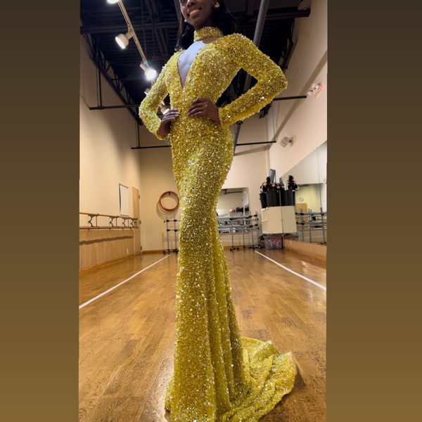 Yellow Custom Hand Beaded Gown Worn At Miss USA 2023