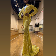  Yellow Custom Hand Beaded Gown Worn At Miss USA 2023