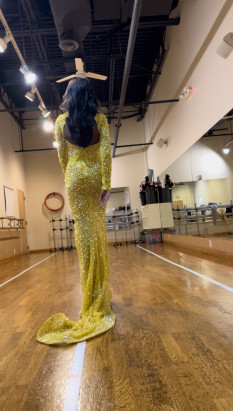 Yellow Custom Hand Beaded Gown Worn At Miss USA 2023
