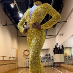 Yellow Custom Hand Beaded Gown Worn At Miss USA 2023