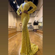 Yellow Custom Hand Beaded Gown Worn At Miss USA 2023