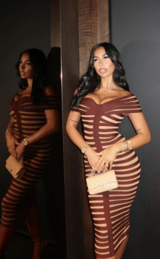  Brown Striped Midi Dress from Fashion Nova