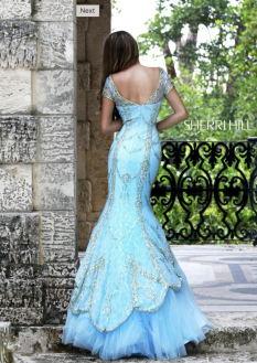 Teen Sherri Hill Light Blue and Silver Embellished Dress