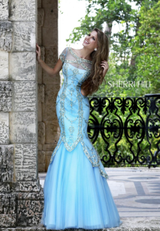 Teen Sherri Hill Light Blue and Silver Embellished Dress