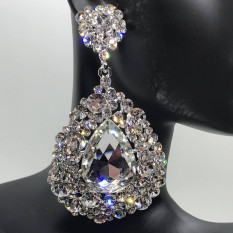  Large Crystal Earrings on Silver | Pageant Chunky Earrings