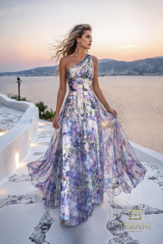 Asymmetric One-Shoulder Printed Chiffon A-Line Gown - 261P6696
