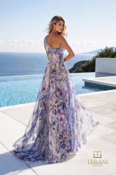  Asymmetric One-Shoulder Printed Chiffon A-Line Gown - 261P6696
