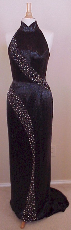 Liquid Beaded (SLB) black Halter Pageant Gown