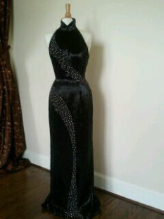 Liquid Beaded (SLB) black Halter Pageant Gown