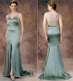  Silk Sleeveless mint green evening gown