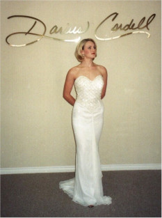  Strapless silk chiffon beaded evening gown