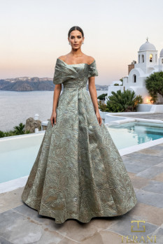 Off-Shoulder Jacquard A-Line Ballgown with Shawl Sleeves - 261M6453