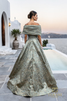  Off-Shoulder Jacquard A-Line Ballgown with Shawl Sleeves - 261M6453