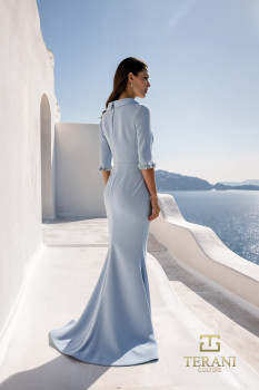 High Boat Neck Crepe Sheath Gown with 3/4 Sleeves - 261E6701