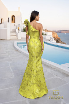 Ruffled One-Shoulder Jacquard Mermaid Gown with Slit - 261E6678