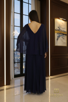 Off-Shoulder Jacquard Sheath Gown with Cape Sleeves - 261M6681