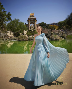 One-Shoulder Chiffon A-Line Gown with Long Sleeve - 261E6206