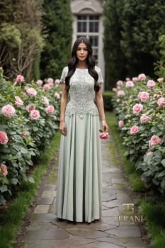 High Round Neck Chiffon A-Line Gown with Cap Sleeves - 261M6437