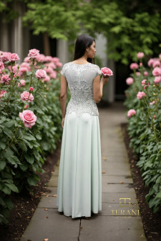 High Round Neck Chiffon A-Line Gown with Cap Sleeves - 261M6437
