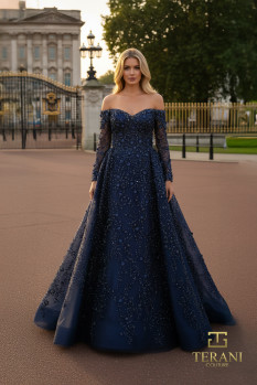 Off-Shoulder Beaded Tulle Ballgown - 261GL6659
