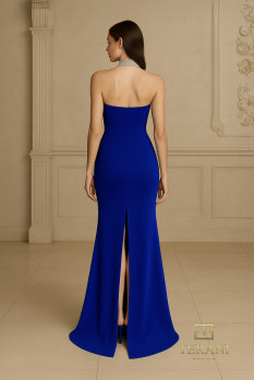 Strapless Scuba Sheath Gown with Slit - 261E6119