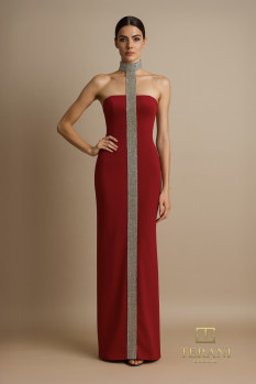 Strapless Scuba Sheath Gown with Slit - 261E6119