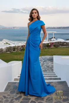  Asymmetric One-Shoulder Stretch Mikado Fit & Flare Gown - 261M6411