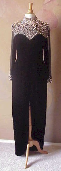Darius Cordell Sheer long sleeve rhinestone beaded evening gown