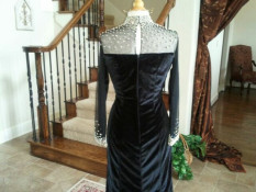 Darius Cordell Sheer long sleeve rhinestone beaded evening gown