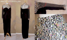 Darius Cordell Sheer long sleeve rhinestone beaded evening gown