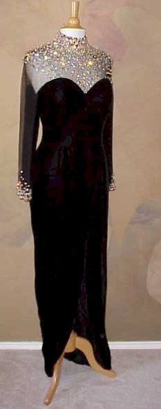 Darius Cordell Sheer long sleeve rhinestone beaded evening gown