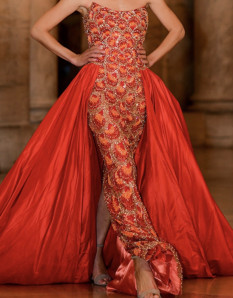 Red and orange couture pageant dress