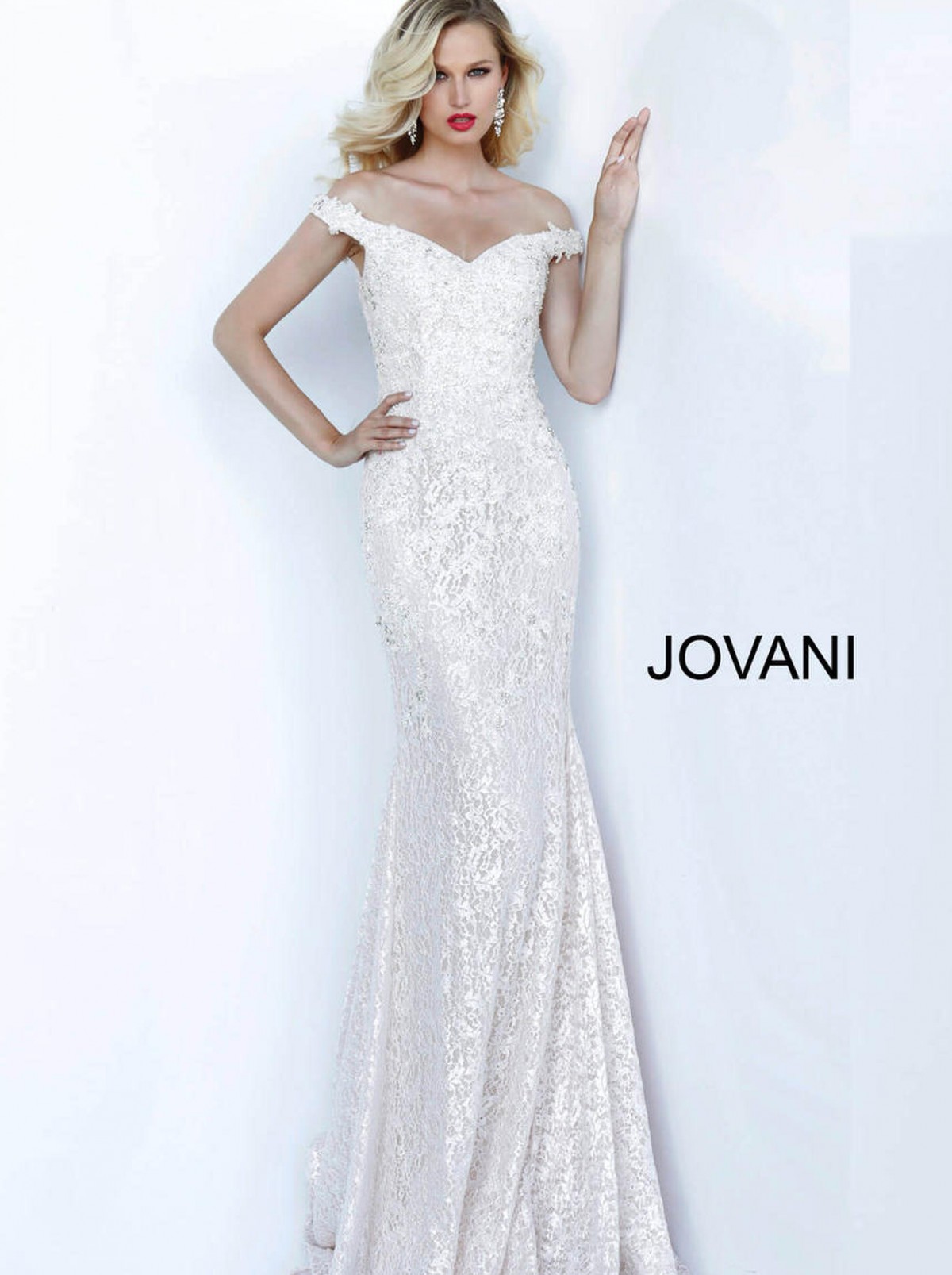 Jovani Light Blush Off the Shoulder Sweetheart Neck Evening Dress 66663