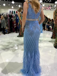 Light Blue Jovani Couture Embellished Mesh Dress