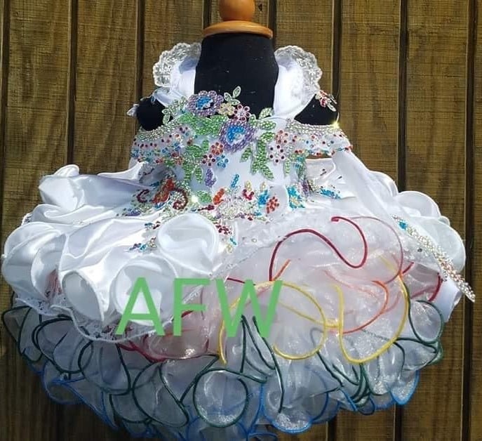 White & Rainbow custom 12-2t pageant dress (Lacy Ayala)