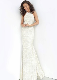  Jovani White Gold Glitter Jersey Dress - 00688